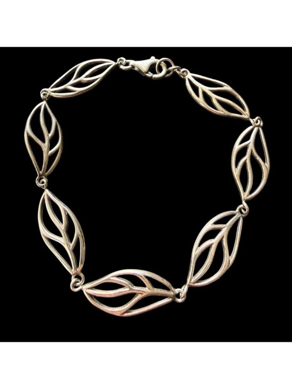 925 Sterling Silver Open Work Leaf Link Bracelet 7.5”